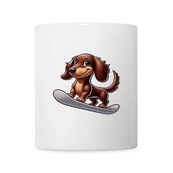 Dackel auf Snowboard Comic Wintersport - Tasse - Weiß - Vorne