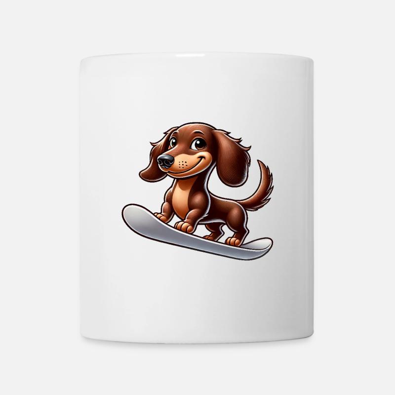 Dackel auf Snowboard Comic Wintersport - Tasse - Weiß