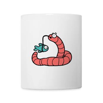 Poisson comme appât, hameçon, pêche, pêcheur, ver de terre - Mug blanc - blanc - Devant