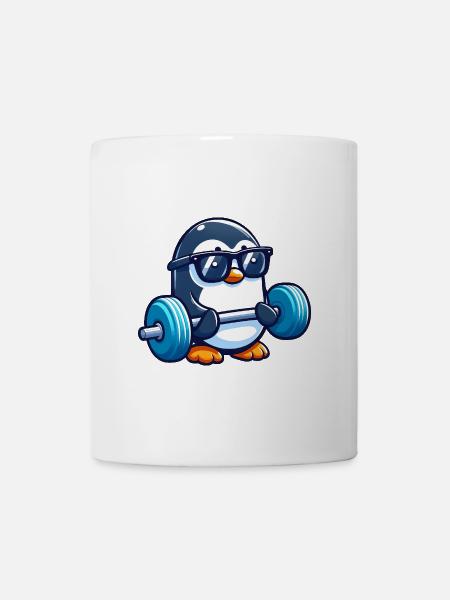 Süßer Pinguin Langhantel Fitness Cartoon - Tasse - Weiß