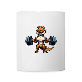Lustiger Dino mit Hantel Fitness Cartoon - Tasse - Weiß - Vorne