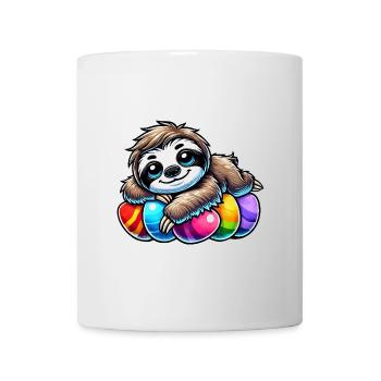 mignon paresseux Pâques oeuf de Pâques dessin animé chilling - Mug blanc - blanc - Devant