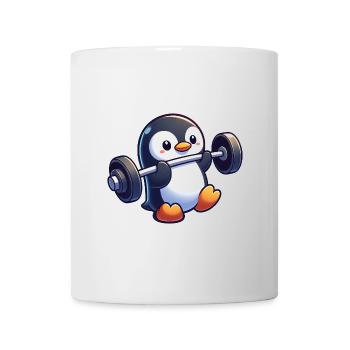 Cute Penguin Barbell Fitness Cartoon - Mug - white - Front