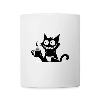 Drôle de chat souriant avec une tasse à café pour vous - Mug blanc - blanc - Devant