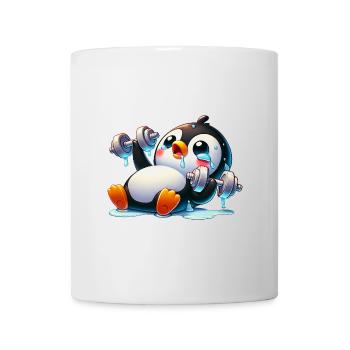Funny Penguin with Dumbbell Fitness Cartoon - Mug - white - Front