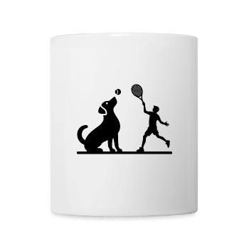 Hund und Herrchen Tennis Freunde Silhouette - Tasse - Weiß - Vorne
