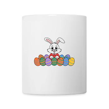 Lapin de Pâques drôle avec beaucoup d’œufs de Pâques colorés - Mug blanc - blanc - Devant