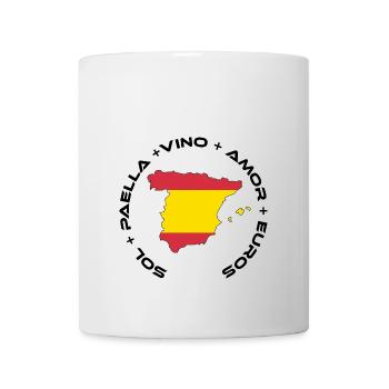 Spanien | Sol, Paella, Vino, Amor und Euros - Tasse - Weiß - Vorne