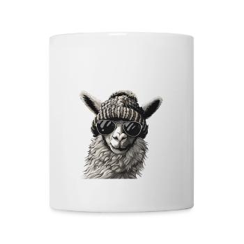 Lama mit Sonnenbrille und Wollmütze - Tasse - Weiß - Vorne