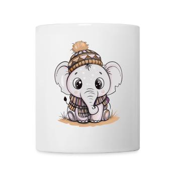 Cute elephant with scarf and bobble hat. - Mug - white - Front