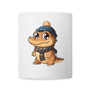 Niedliches Krokodil mit Schal und Pudelmütze. - Tasse - Weiß - Vorne