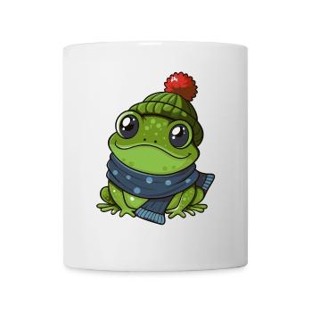Niedlicher Frosch mit Schal und Pudelmütze. - Tasse - Weiß - Vorne