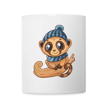 Cute lemur with scarf and bobble hat. - Mug - white - Front