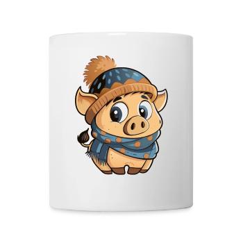 Niedliches Schwein mit Schal und Pudelmütze. - Tasse - Weiß - Vorne