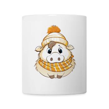 Cute wild boar with scarf and bobble hat. - Mug - white - Front