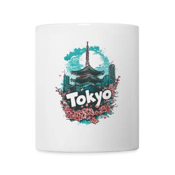 Tokio Japan Pagode Stadt Skyline Sonne Blumen - Tasse - Weiß - Vorne