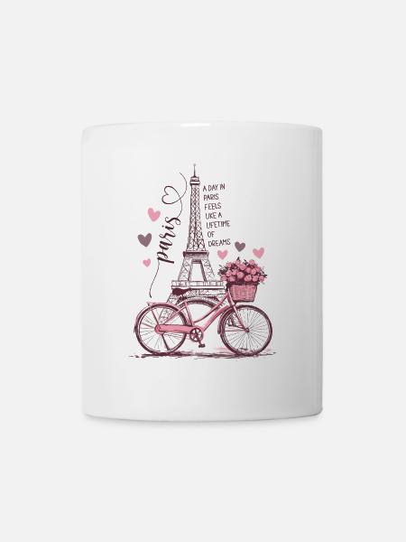 Paris Tour Eiffel Vélo Coeurs Fleurs France - Mug blanc - blanc