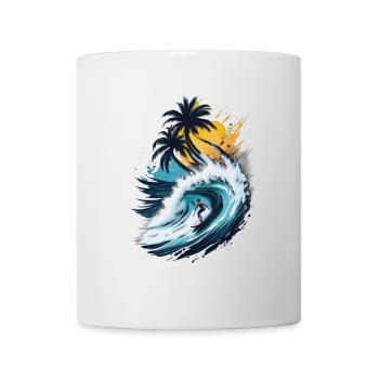 Surfeurs sur une grosse vague devant les palmiers - Mug blanc - blanc - Devant