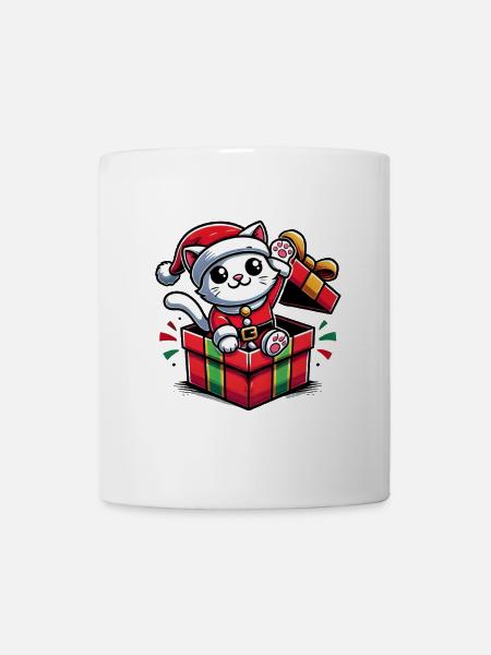 Weihnachtliche Katze im Geschenkbox - Tasse - Weiß