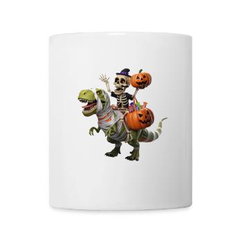 Squelette sur dinosaure avec des citrouilles et des bonbons pour - Mug blanc - blanc - Devant