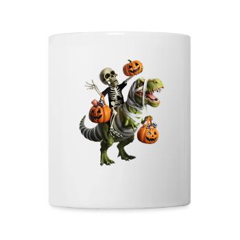 Skeleton riding dinosaur with pumpkins - Mug - white - Front