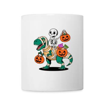 Squelette et T-Rex avec des citrouilles pour Halloween - Mug blanc - blanc - Devant