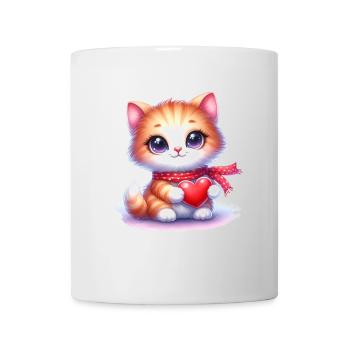 Süße Katze Mit Herz In Der Pfote - Tasse - Weiß - Vorne
