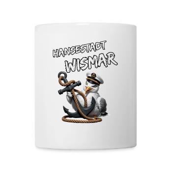 Hanseatic City of Wismar with funny seagull and anchor - Mug - white - Front