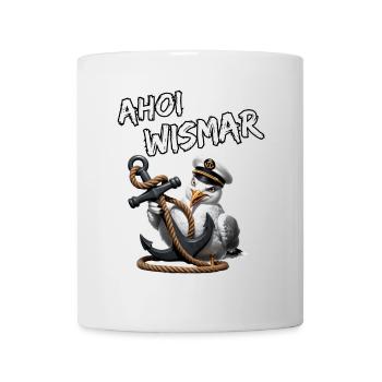 Ahoy Wismar with funny seagull and anchor - Mug - white - Front