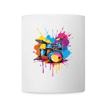 Schlagzeug auf bunten Farbklecksen - Tasse - Weiß - Vorne
