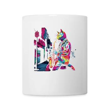 Katze Saxophon Jazz Musiker Saxophonist Swing Miau - Tasse - Weiß - Vorne