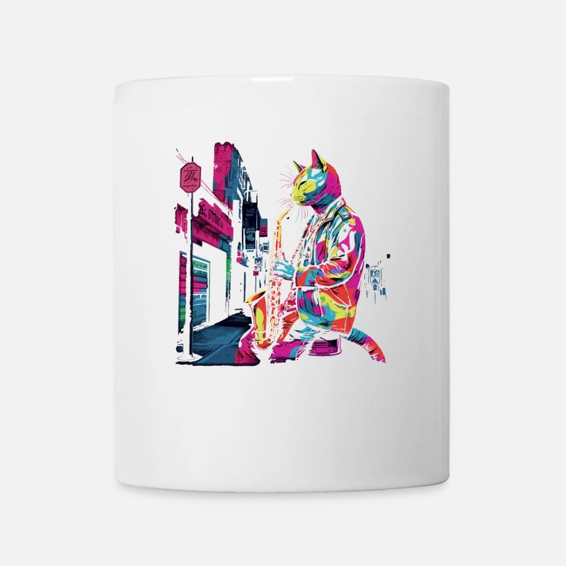 Cat Saxophone Musicien Jazz Saxophoniste Swing Meow - Mug blanc - blanc