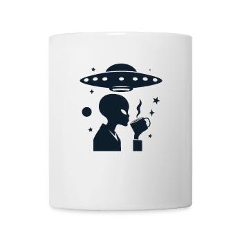 Alien Silhouette with Coffee & UFO - Mug - white - Front