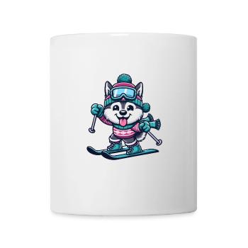 Husky on skis - Funny comic winter sports - Mug - white - Front