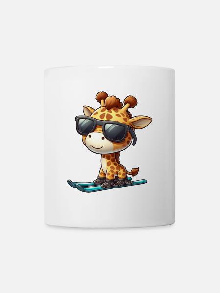 Snowboard Giraffe, Wintersport Tier - Tasse - Weiß