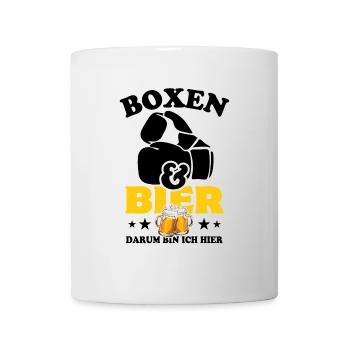 Boxen und Bier, darum bin ich hier - Spruch - Tasse - Weiß - Vorne