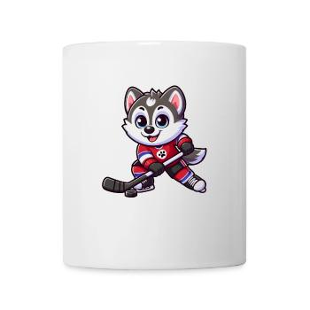 Niedlicher Husky Eishockeyspieler Cartoon - Tasse - Weiß - Vorne