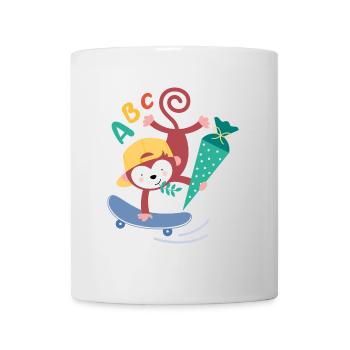 Affe auf Skateboard mit Schultüte Schulkind - Tasse - Weiß - Vorne