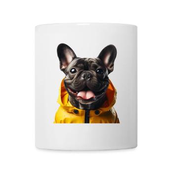 Französische Bulldogge in gelbem Anorak - Tasse - Weiß - Vorne