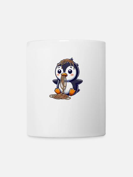 Süßer Pinguin Spaghetti Cartoon Kleckern - Tasse - Weiß