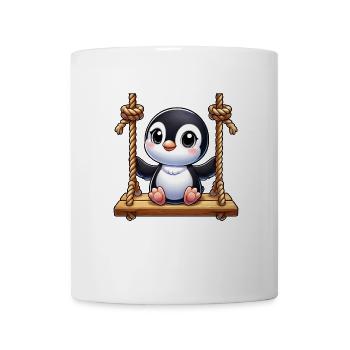 Süßer Pinguin auf Schaukel Cartoon Spielplatz - Tasse - Weiß - Vorne