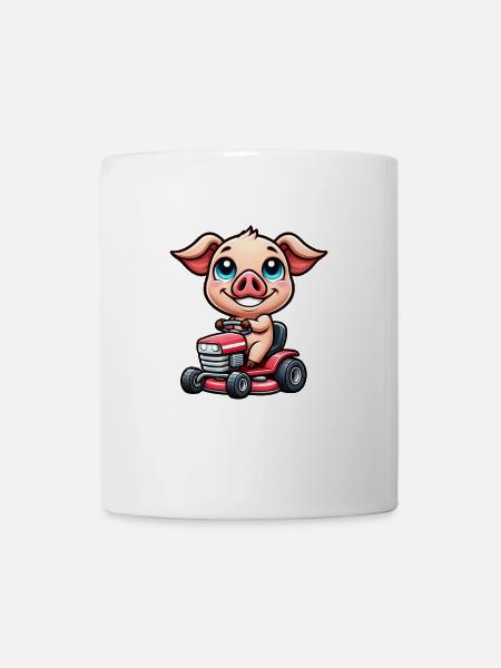 cochon sur tracteur horticulture tondeuse à gazon amusant - Mug blanc - blanc
