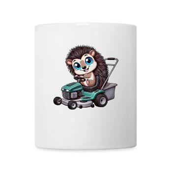Hérisson sur tracteur horticulture entretien de pelouse - Mug blanc - blanc - Devant