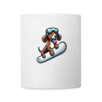 Dackel Hund Snowboard Comics Winterspaß - Tasse - Weiß - Vorne
