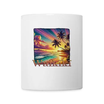 Waikiki Beach Sunset Palm Trees Sea - Mug - white - Front
