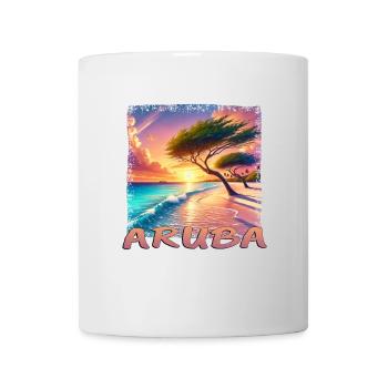 Aruba Eagle Beach Sunset Palm Trees Grunge - Mug - white - Front