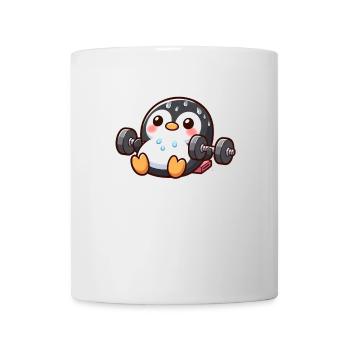 Mignon pingouin dessin animé poids haltérophilie fitness - Mug blanc - blanc - Devant