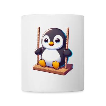 Süßer Pinguin auf Schaukel Spielplatz Cartoon - Tasse - Weiß - Vorne