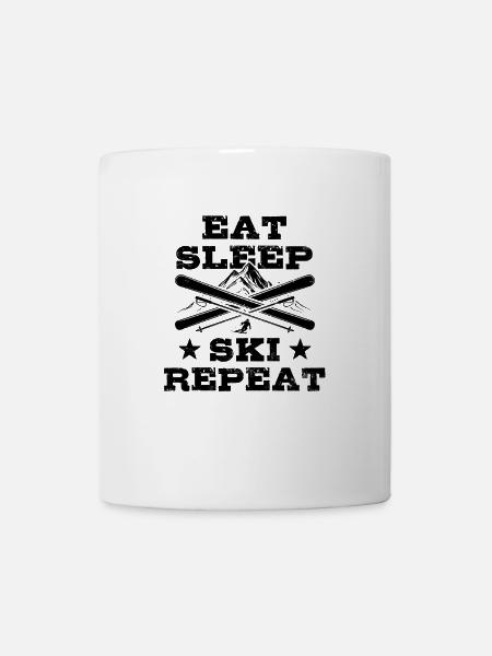 Eat Sleep Ski Repeat - Ski - Ski fahren - Mugg - vit