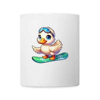 Cute Cartoon Duck Surfer Snowboarder - Mug - white - Front